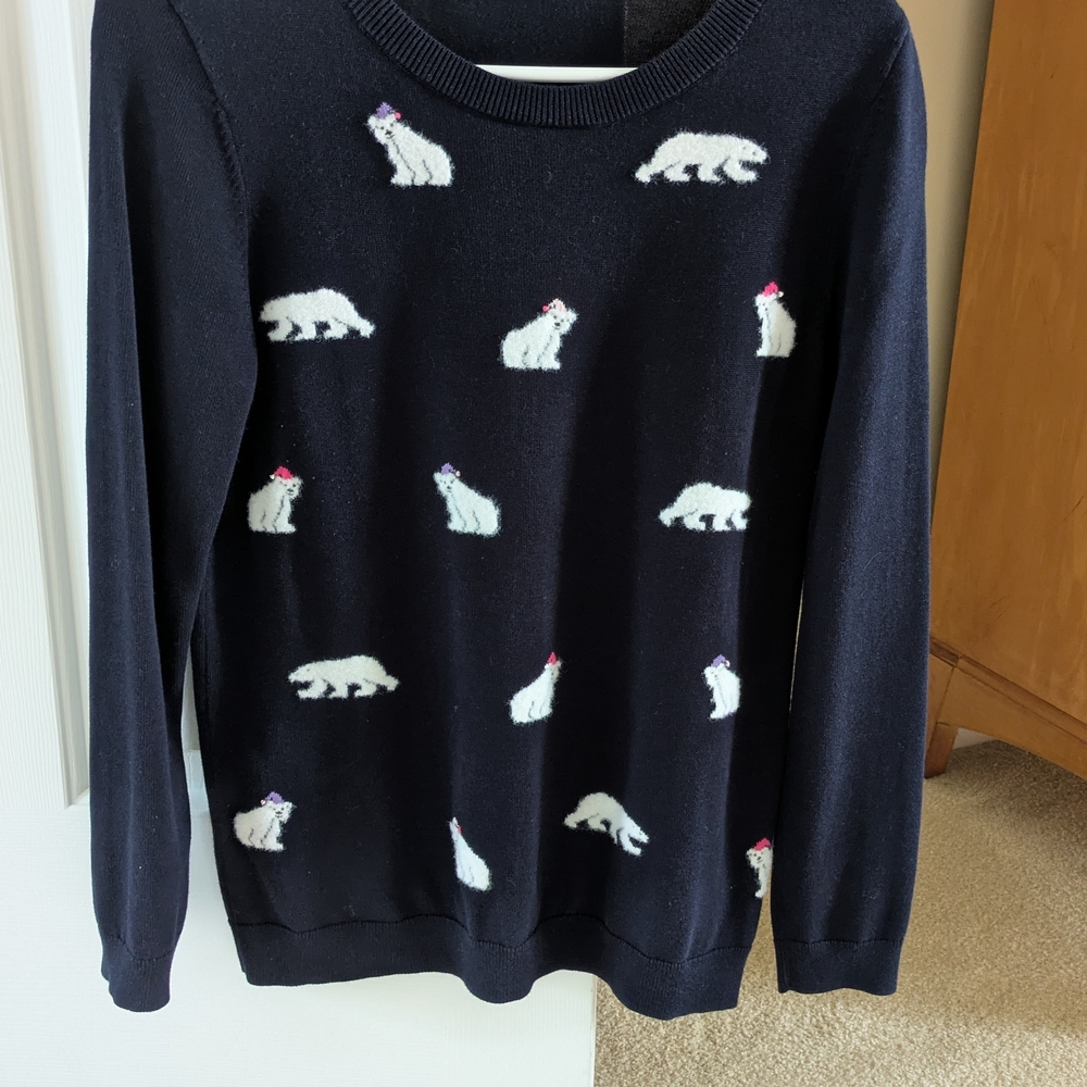 Talbots Navy Sweater with White Polar Bear Design